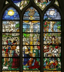 Ventana que representa la Crucifixión y escenas de la Pasión, (detalle)